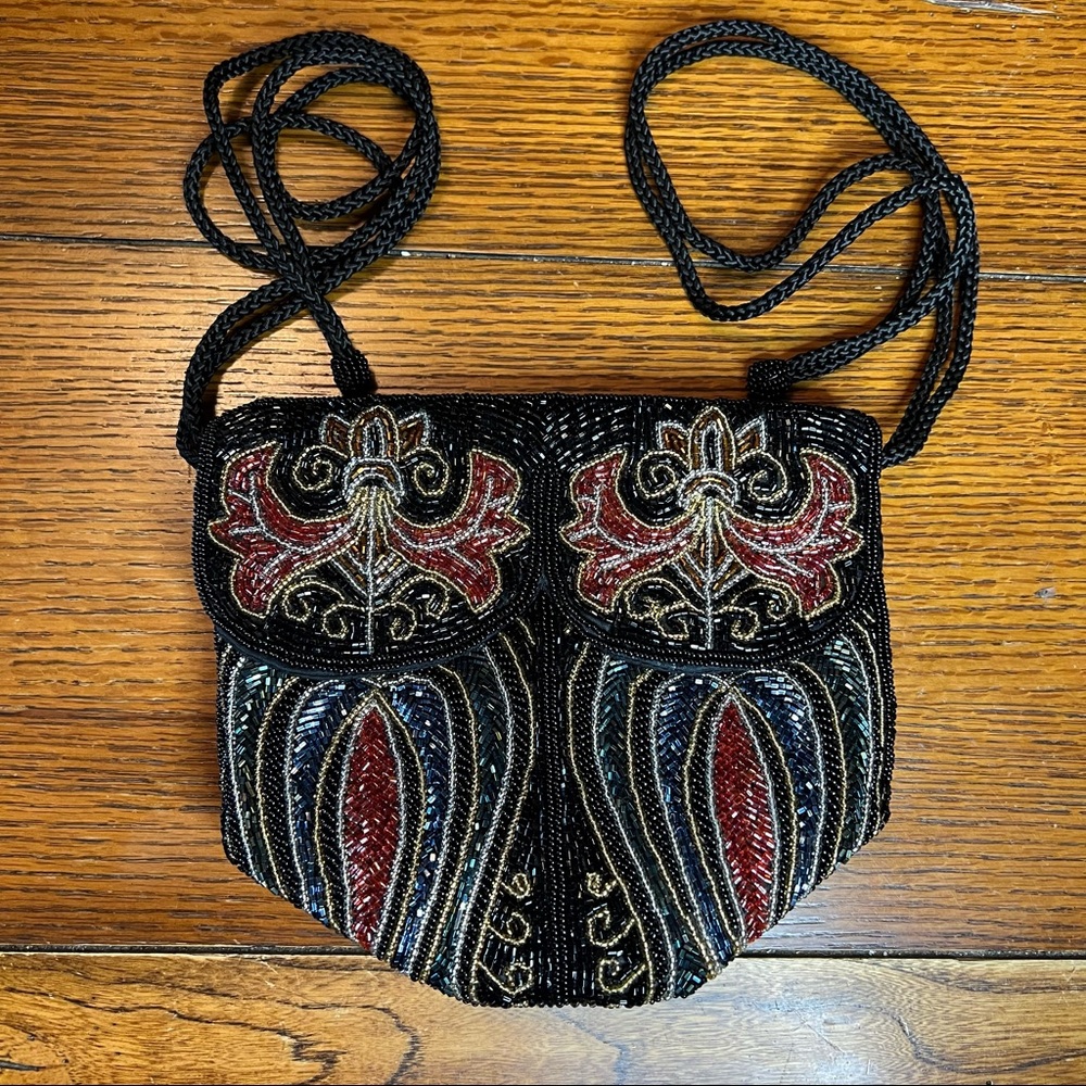 Lee Sands vintage beaded drawstring evening bag